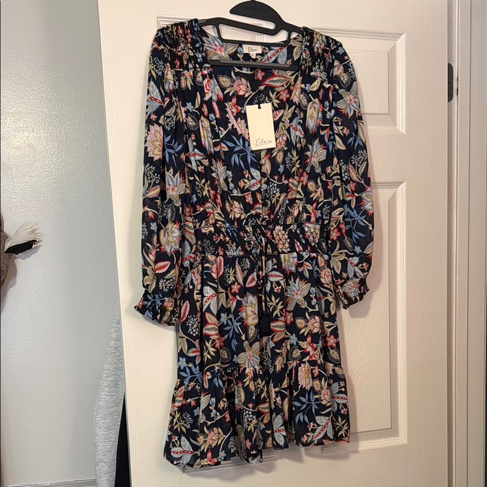 Elan Pink and Blue Bishop Sleeve Wrap Dress